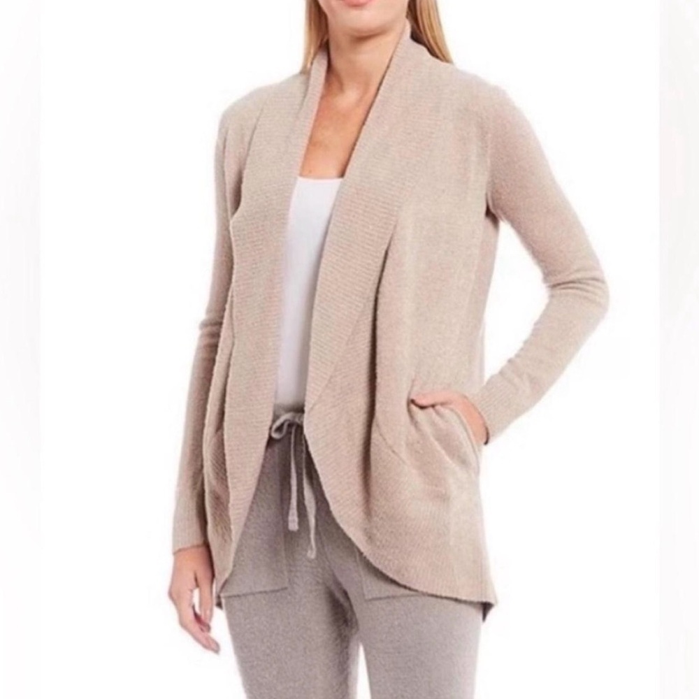 Barefoot Dreams CozyChic Lite Circle Cardigan Pockets Beige Sz XS/S